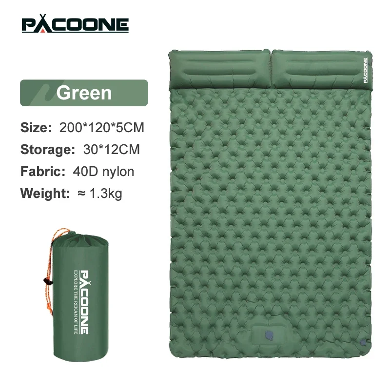PACOONE Double Sleeping Pad Camping Mattress 2 Person Extra Thick Queen Camping Pads Tent Mattress for Adults (Foot Pump) New