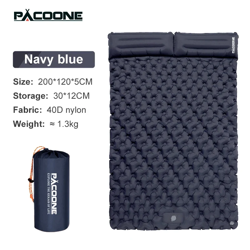 PACOONE Double Sleeping Pad Camping Mattress 2 Person Extra Thick Queen Camping Pads Tent Mattress for Adults (Foot Pump) New