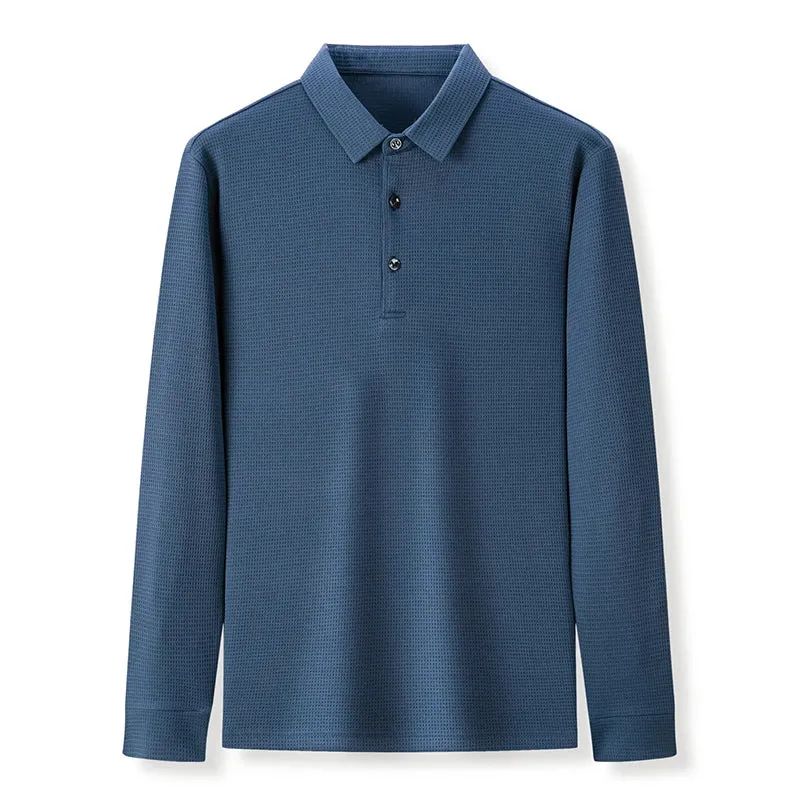 New Men's Business Fashion Casual Long Sleeved Shirt Solid Color Polo Shirt Fashionable Breathable Comfortable Versatile Top