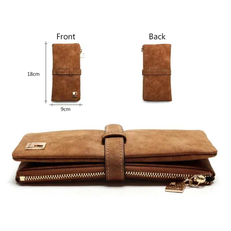 2023 New Fashion Women Wallets Drawstring Nubuck Leather Zipper Long Design Purse Two Fold More Color Clutch Hot Card Pack