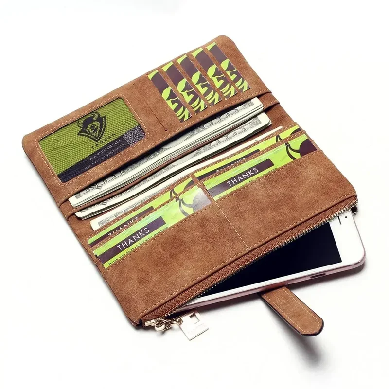 2023 New Fashion Women Wallets Drawstring Nubuck Leather Zipper Long Design Purse Two Fold More Color Clutch Hot Card Pack