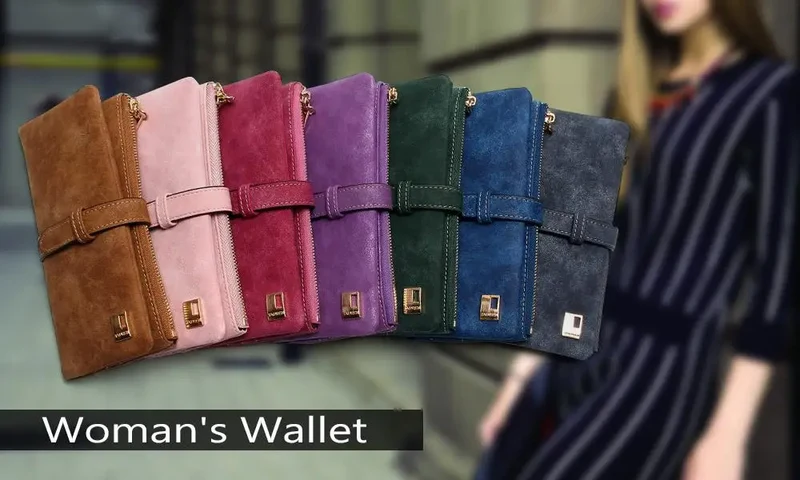2023 New Fashion Women Wallets Drawstring Nubuck Leather Zipper Long Design Purse Two Fold More Color Clutch Hot Card Pack