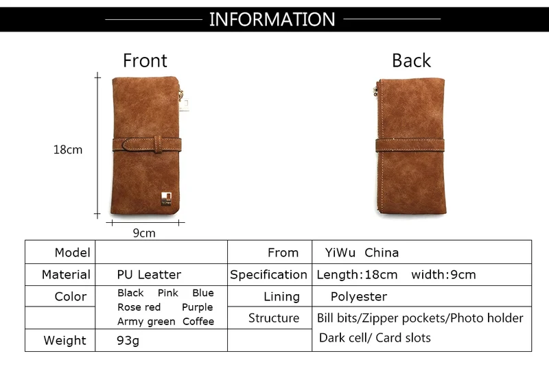 2023 New Fashion Women Wallets Drawstring Nubuck Leather Zipper Long Design Purse Two Fold More Color Clutch Hot Card Pack