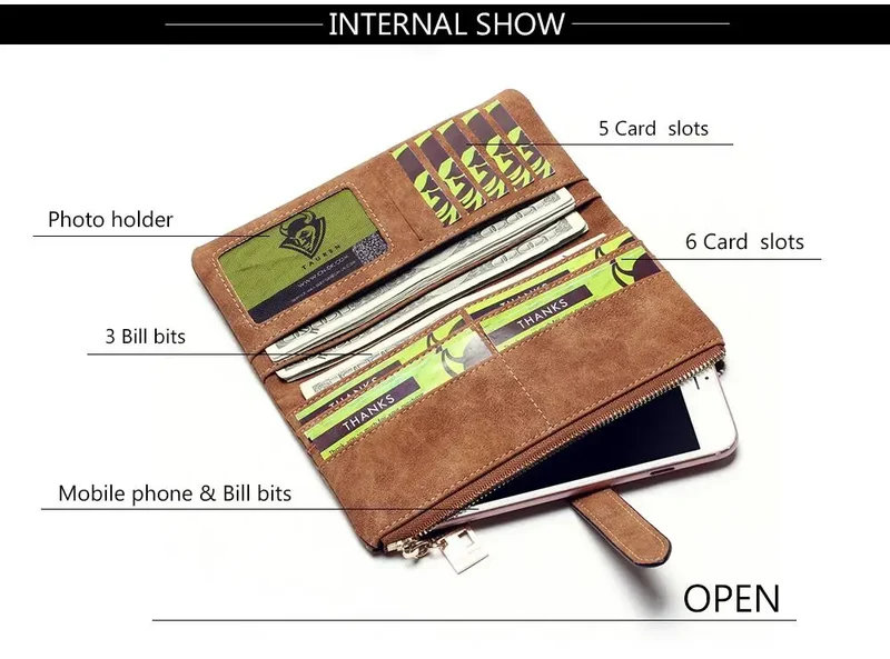 2023 New Fashion Women Wallets Drawstring Nubuck Leather Zipper Long Design Purse Two Fold More Color Clutch Hot Card Pack