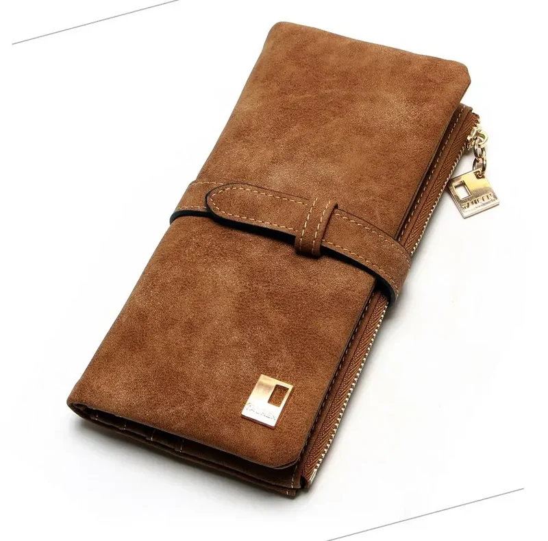 2023 New Fashion Women Wallets Drawstring Nubuck Leather Zipper Long Design Purse Two Fold More Color Clutch Hot Card Pack