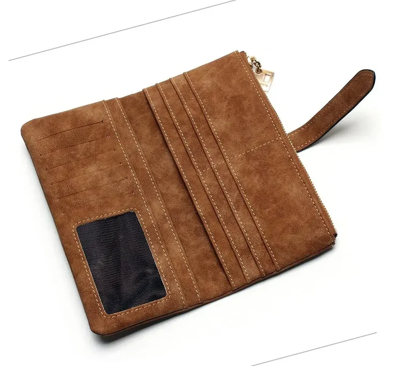 2023 New Fashion Women Wallets Drawstring Nubuck Leather Zipper Long Design Purse Two Fold More Color Clutch Hot Card Pack