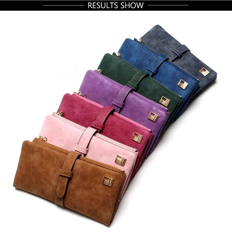 2023 New Fashion Women Wallets Drawstring Nubuck Leather Zipper Long Design Purse Two Fold More Color Clutch Hot Card Pack
