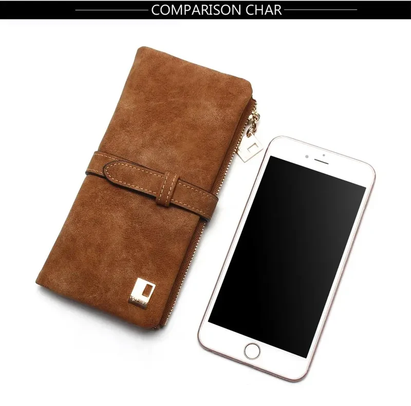 2023 New Fashion Women Wallets Drawstring Nubuck Leather Zipper Long Design Purse Two Fold More Color Clutch Hot Card Pack