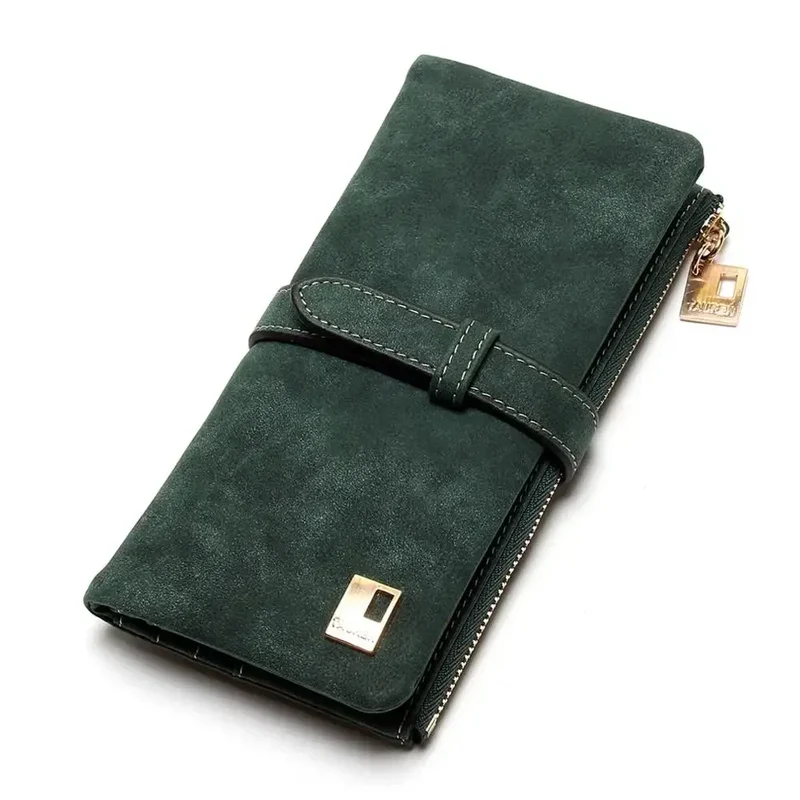 2023 New Fashion Women Wallets Drawstring Nubuck Leather Zipper Long Design Purse Two Fold More Color Clutch Hot Card Pack
