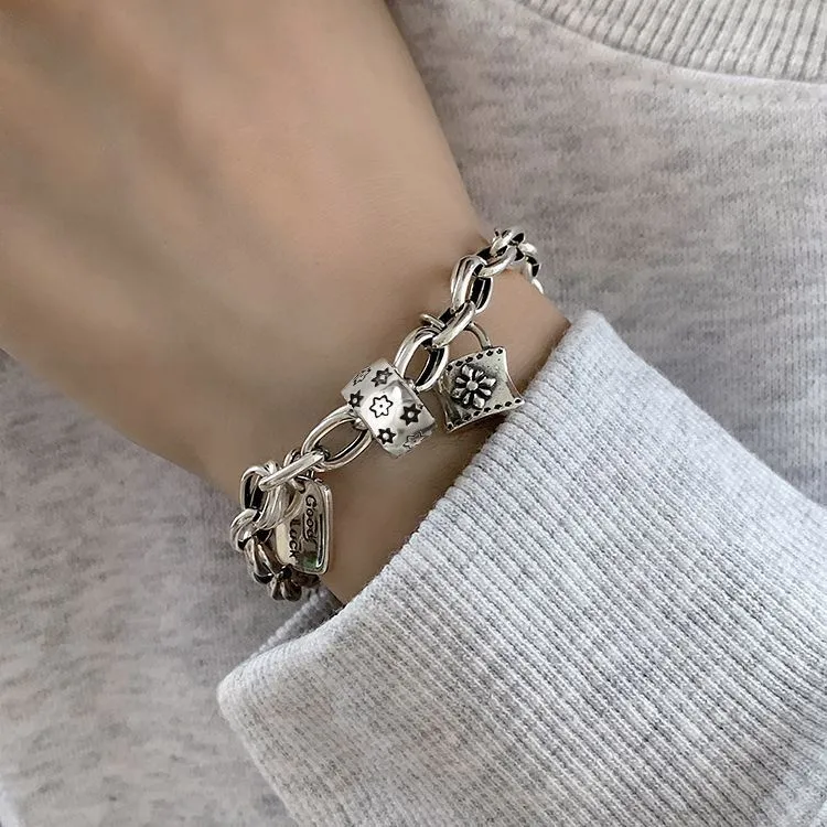 Six-pointed Star Old 925 Sterling Silver Bracelet Women's Autumn and Winter 2025 New Ins Niche Design Cold Style Couple Bracelet