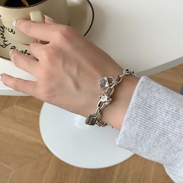 Six-pointed Star Old 925 Sterling Silver Bracelet Women's Autumn and Winter 2025 New Ins Niche Design Cold Style Couple Bracelet
