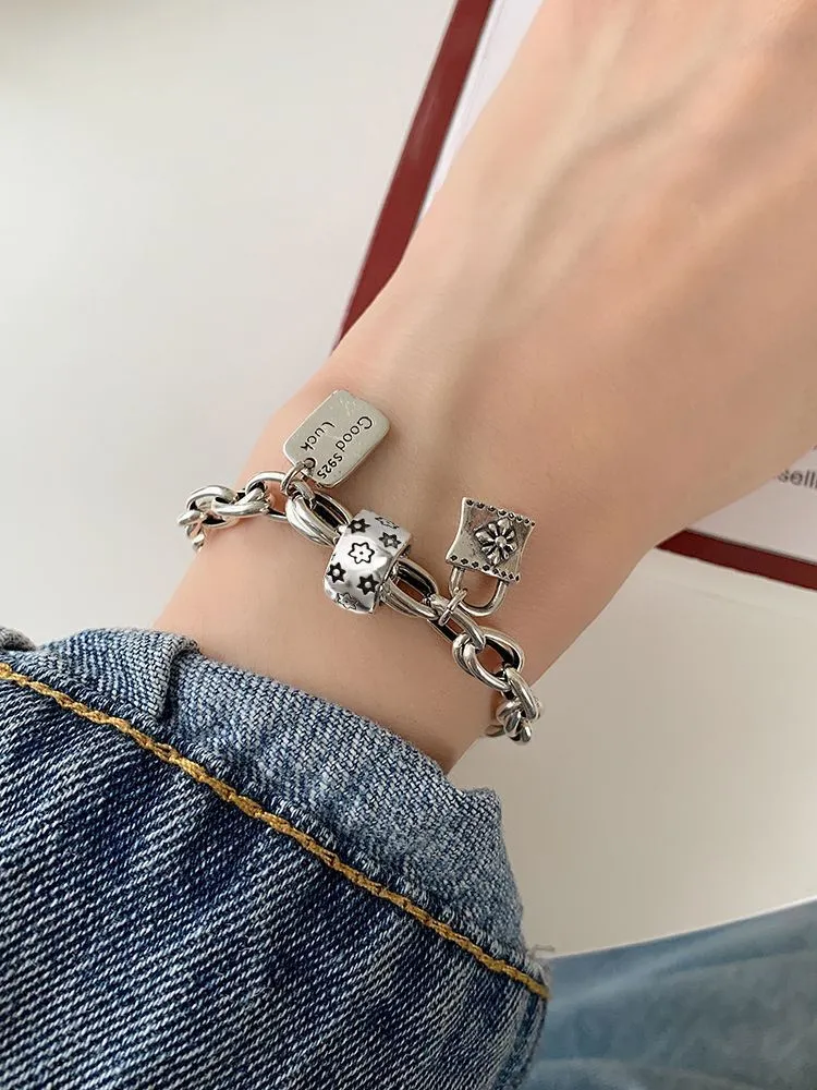 Six-pointed Star Old 925 Sterling Silver Bracelet Women's Autumn and Winter 2025 New Ins Niche Design Cold Style Couple Bracelet