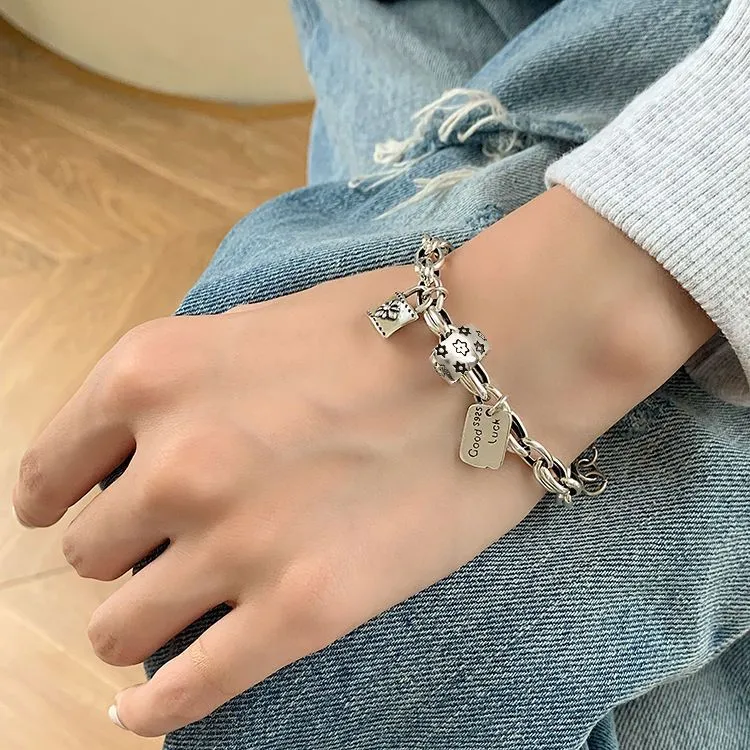 Six-pointed Star Old 925 Sterling Silver Bracelet Women's Autumn and Winter 2025 New Ins Niche Design Cold Style Couple Bracelet