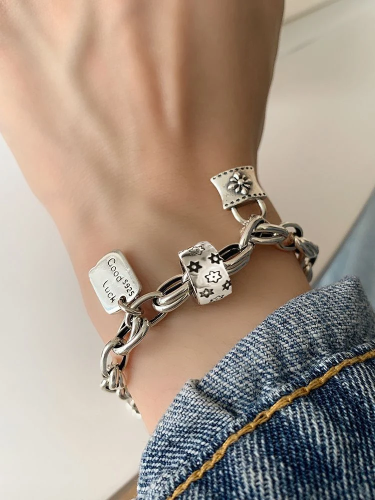 Six-pointed Star Old 925 Sterling Silver Bracelet Women's Autumn and Winter 2025 New Ins Niche Design Cold Style Couple Bracelet