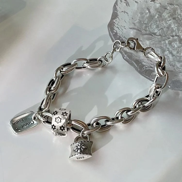 Six-pointed Star Old 925 Sterling Silver Bracelet Women's Autumn and Winter 2025 New Ins Niche Design Cold Style Couple Bracelet