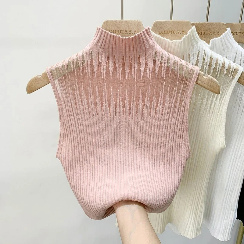 New Style Sleeveless Knit Top for Women, Summer Thin Style with a High-End Feel, Elegant Collar, Vacation Casual Top, Direct Cross-Border Supply