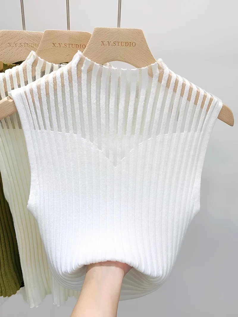 New Style Sleeveless Knit Top for Women, Summer Thin Style with a High-End Feel, Elegant Collar, Vacation Casual Top, Direct Cross-Border Supply