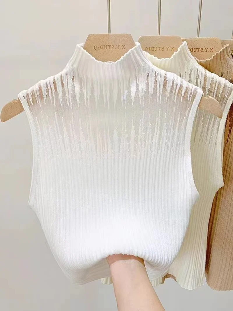 New Style Sleeveless Knit Top for Women, Summer Thin Style with a High-End Feel, Elegant Collar, Vacation Casual Top, Direct Cross-Border Supply