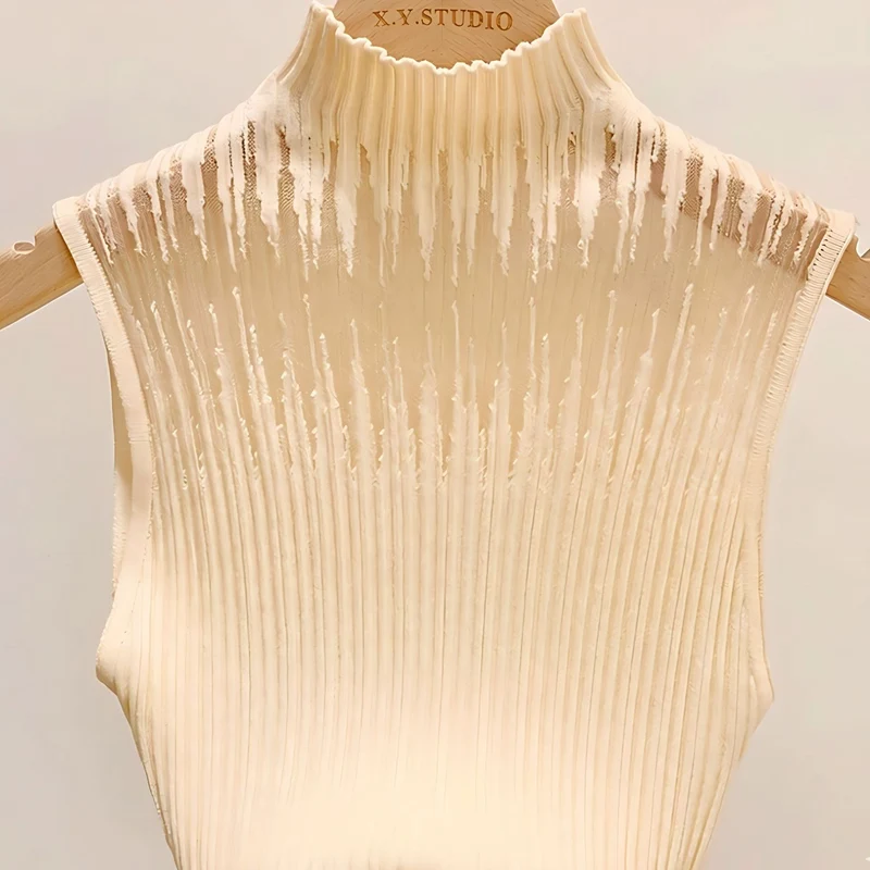 New Style Sleeveless Knit Top for Women, Summer Thin Style with a High-End Feel, Elegant Collar, Vacation Casual Top, Direct Cross-Border Supply