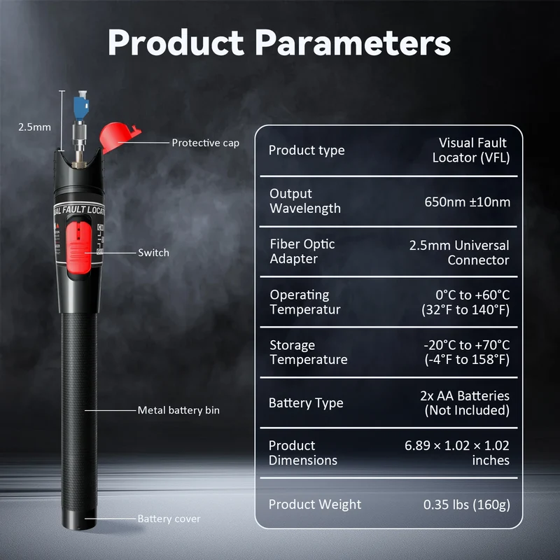 Fiber Optic Cable Tester Pen 30/50/80/100mw Visual Fault Locator SC/FC/ST 2.5mm Interface VFL 30/50/80/100Km Range