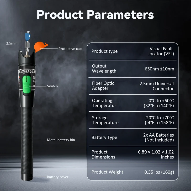 Fiber Optic Cable Tester Pen 30/50/80/100mw Visual Fault Locator SC/FC/ST 2.5mm Interface VFL 30/50/80/100Km Range