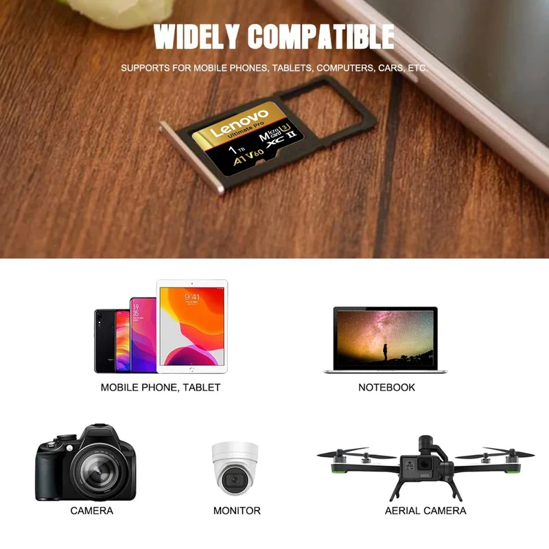 Lenovo SD Memory Card 2TB 1TB 512GB 128GB 256GB Micro SD Card V60 U3 Flash Cards TF Card Memory Microsd For Insta360 DJI Drone