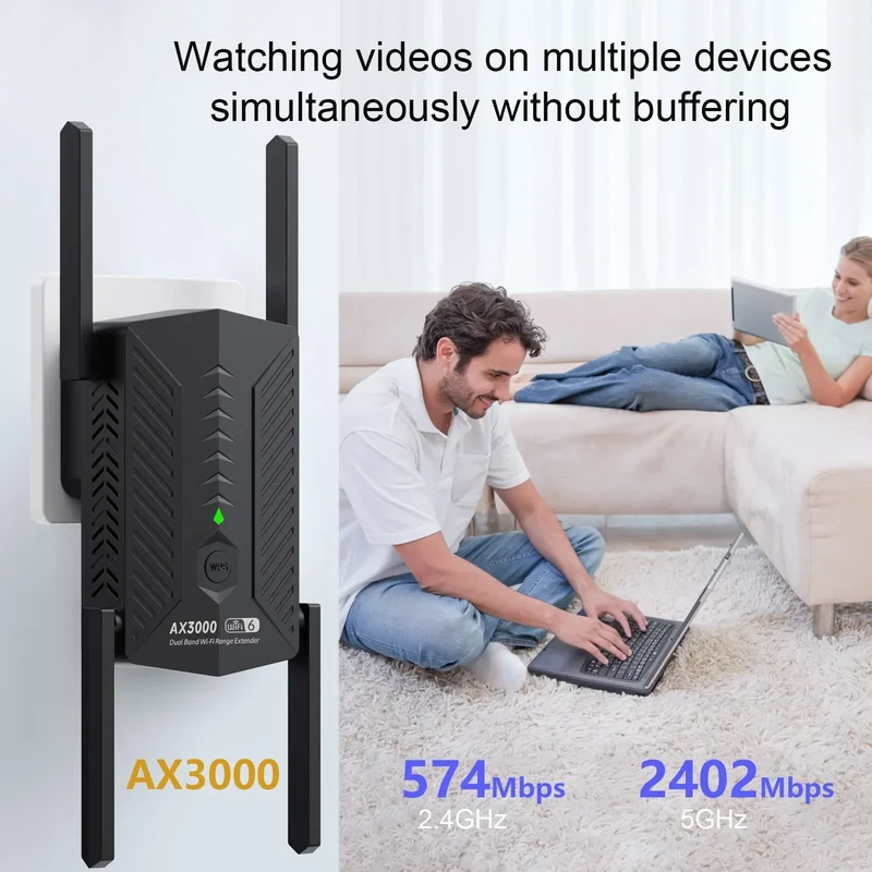 WIFI6 AX3000 Gigabit Wireless WiFi Repeater Router 4 High-gain Antenna 2.4/5Ghz Signal Booster Long Range Amplifer for Home