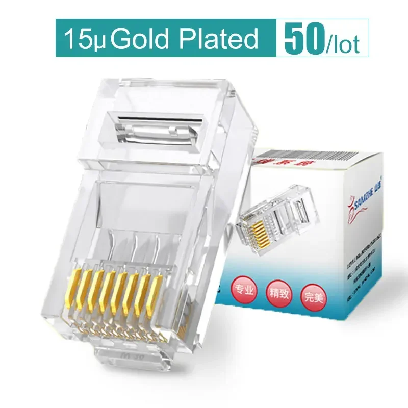 SAMZHE Cat5e RJ45 Modular Plug 8P8C Connector for Ethernet Cable,Gold Plated CAT 5e Gigabit Bulk Ethernet Crimp Connectors