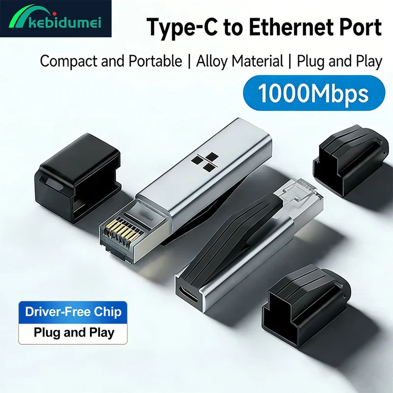 Kebidumei 1000Mbps USB C to Ethernet Adapter Gigabit USB C Female to RJ45 Male Network Converter for MacBook Pro iPhone 16 iPad