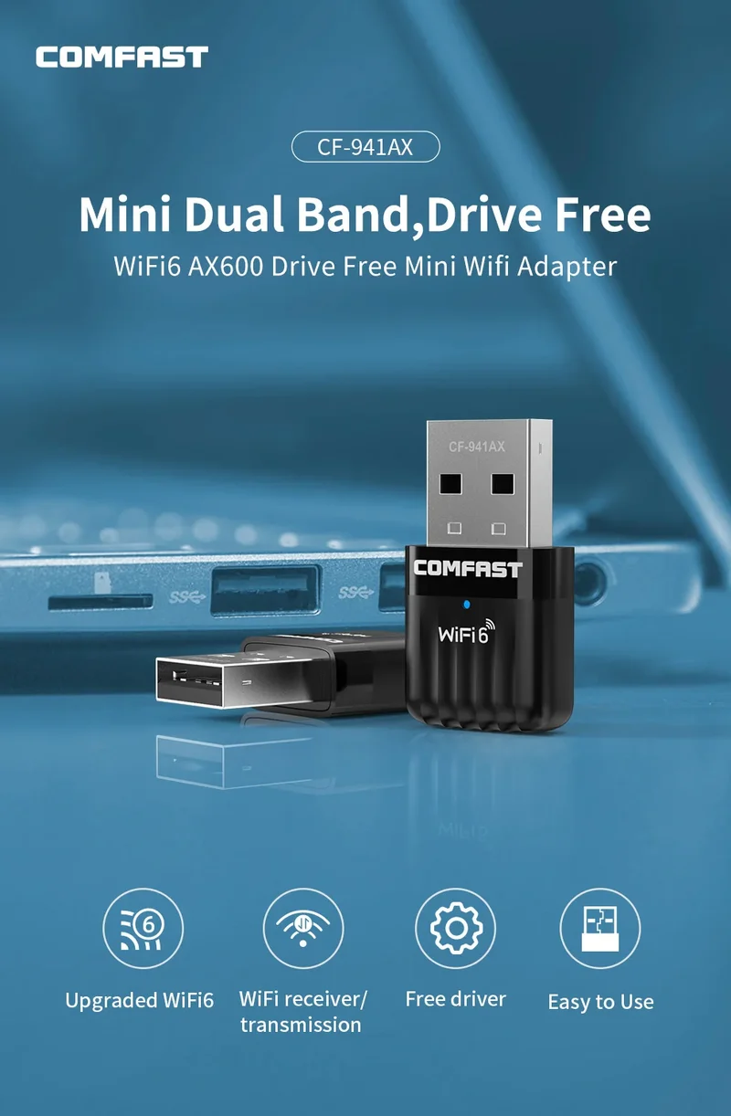 COMFAST WiFi 6 Wi-Fi Adapter Mini AX600 Network Card USB WIFI Dongle 2.4GHz Cle Wi-Fi Lan Adapter Driver Free 600M WIFI Receiver
