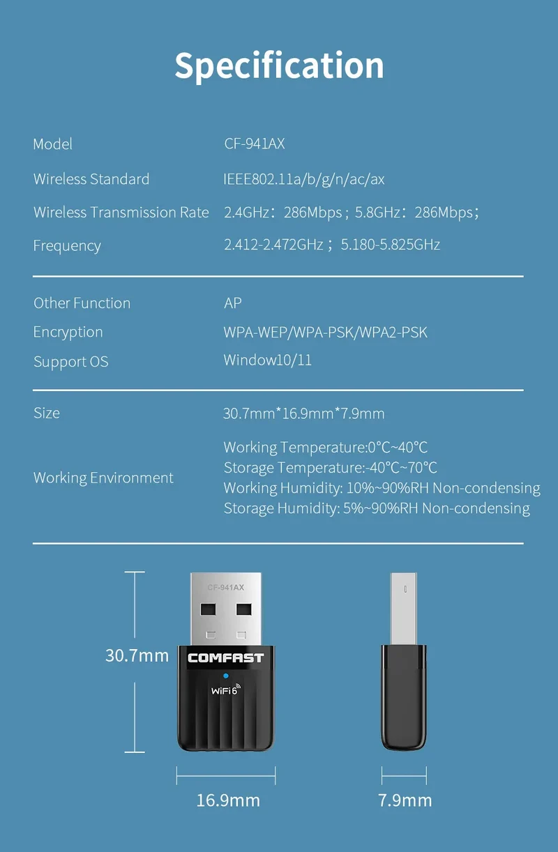 COMFAST WiFi 6 Wi-Fi Adapter Mini AX600 Network Card USB WIFI Dongle 2.4GHz Cle Wi-Fi Lan Adapter Driver Free 600M WIFI Receiver