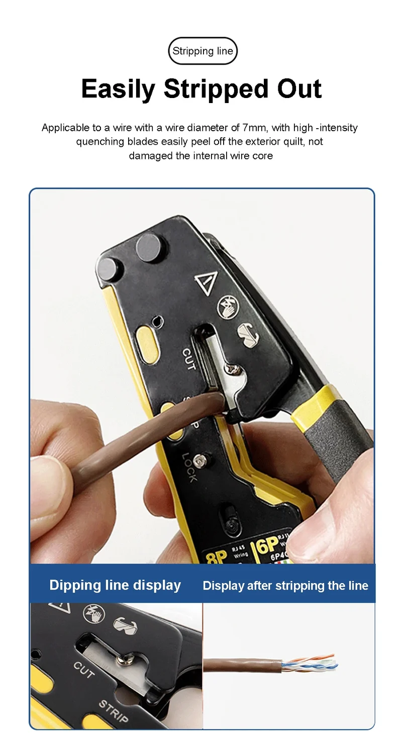 ONTi RJ45 Cat7/6/6A/5E Connector and RJ45 Crimp Tool Pass Through Crimper for 8P8C with Replacement Blade Cable Stripper