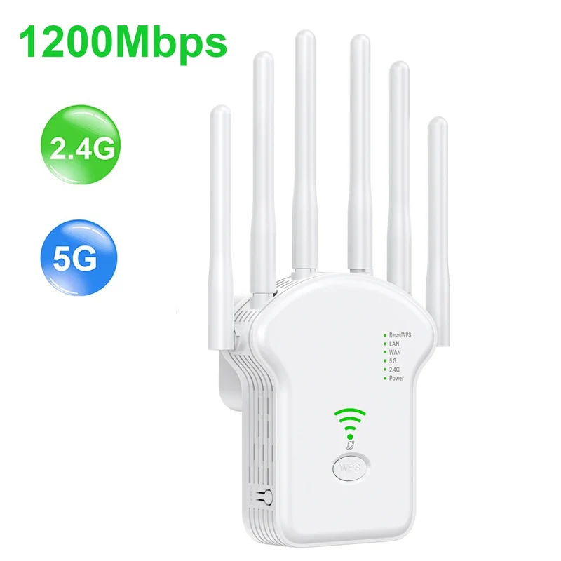 WiFi Repeater Wireless Router 1200Mbps High 6 Antenna Network Amplifier Repeater Signal Cover Extender Range Signal WiFi Booster