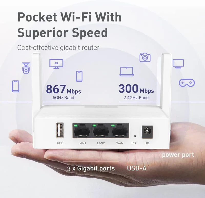 WiFi Repeater Dual Band 1200Mbps Router Dual Band 2.4G 5G Wireless Range Extender 4 Antennas Wifi Amplifier for Home Office