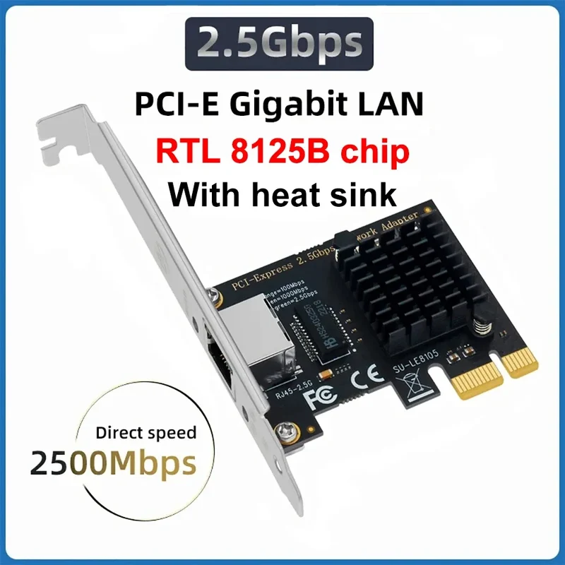 2.5G PICE To RJ45 Network Card RTL8125B chip 2500Mbps RJ45 PCI Express Converter Lan Ethernet Gigabit Adapter For Win7/8/10/11