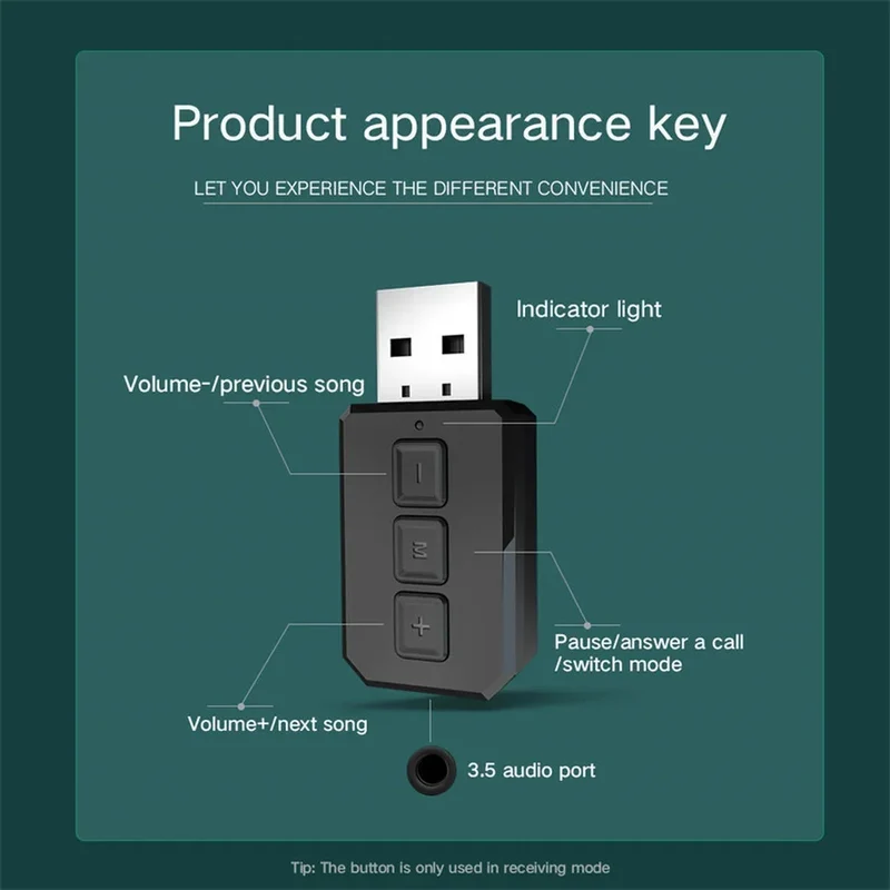 Grwibeou Wireless 2 in 1 USB Bluetooth 5.0 Dongle Adapter for PC TV Speaker Wireless Mouse Music Audio Receiver Transmitter Aptx
