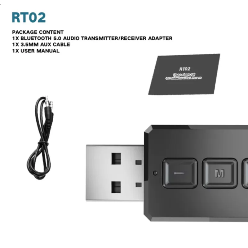 Grwibeou Wireless 2 in 1 USB Bluetooth 5.0 Dongle Adapter for PC TV Speaker Wireless Mouse Music Audio Receiver Transmitter Aptx