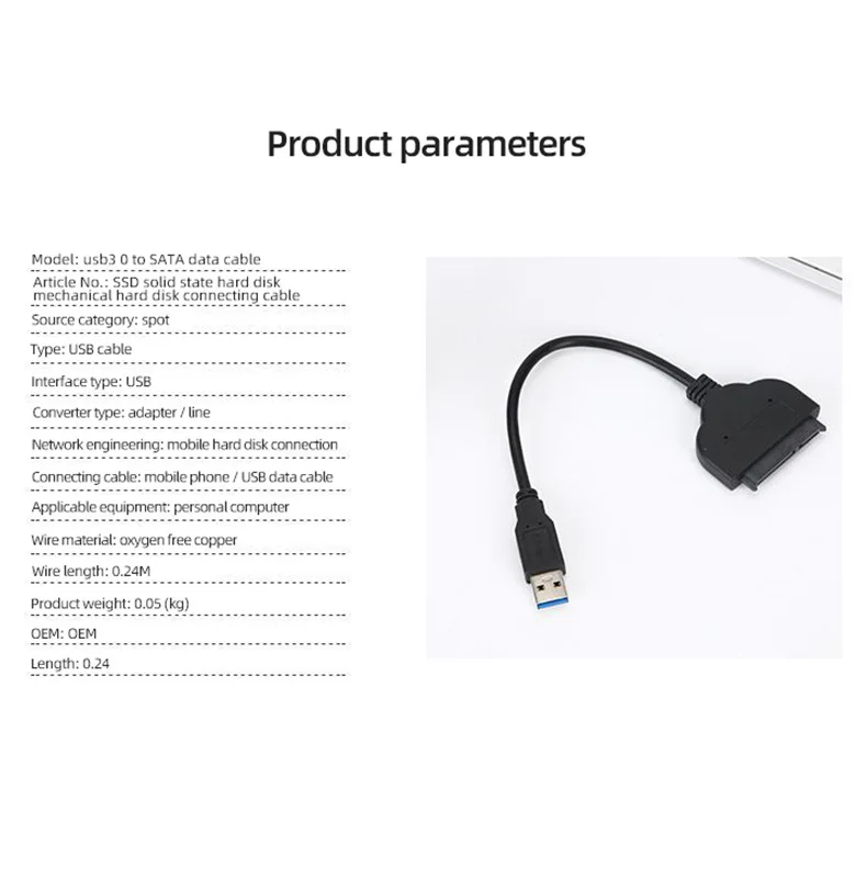 30CM SATA to USB 3.0 Adapter Cable For 2.5 inch Hard Drive HDD/SSD Data Transfer External Hard Disk Drive Converter Support UASP