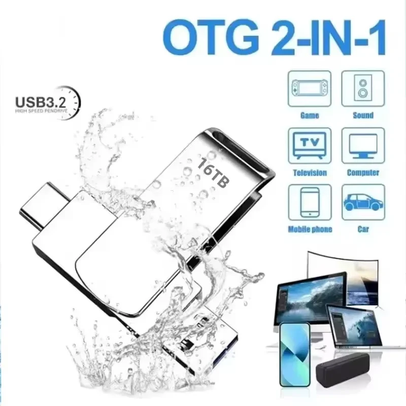 USB3.0 USB Flash Drive 1TB 2TB 16TB OTG Pen Drive High Speed Type-C Flash Disk Real Capacity Metal Pendrive For Phone Computer