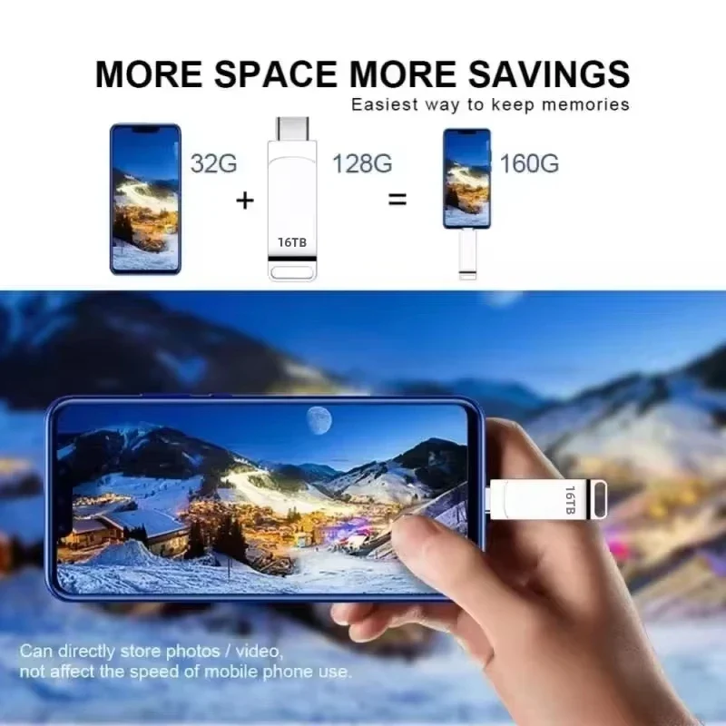 USB3.0 USB Flash Drive 1TB 2TB 16TB OTG Pen Drive High Speed Type-C Flash Disk Real Capacity Metal Pendrive For Phone Computer
