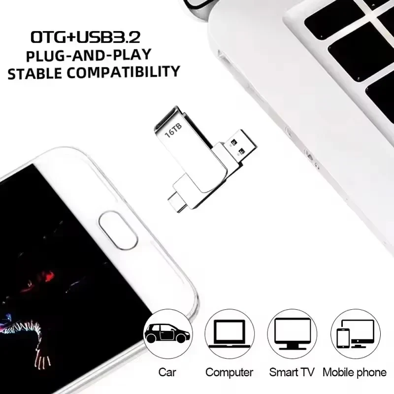 USB3.0 USB Flash Drive 1TB 2TB 16TB OTG Pen Drive High Speed Type-C Flash Disk Real Capacity Metal Pendrive For Phone Computer