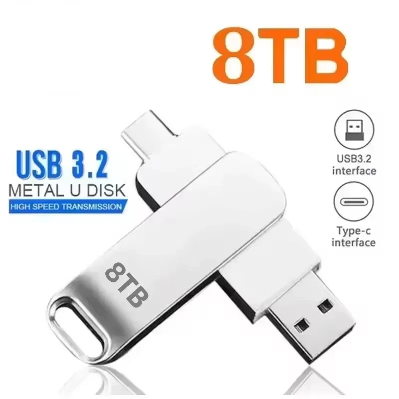 USB3.0 USB Flash Drive 1TB 2TB 16TB OTG Pen Drive High Speed Type-C Flash Disk Real Capacity Metal Pendrive For Phone Computer
