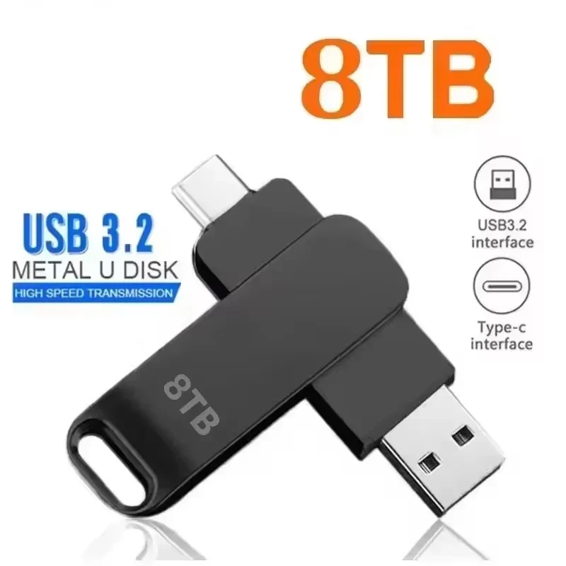USB3.0 USB Flash Drive 1TB 2TB 16TB OTG Pen Drive High Speed Type-C Flash Disk Real Capacity Metal Pendrive For Phone Computer