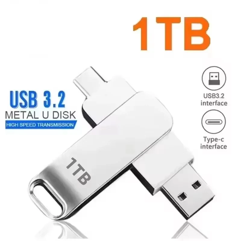 USB3.0 USB Flash Drive 1TB 2TB 16TB OTG Pen Drive High Speed Type-C Flash Disk Real Capacity Metal Pendrive For Phone Computer