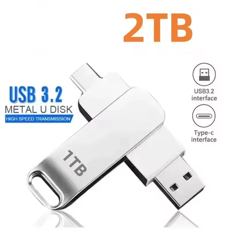 USB3.0 USB Flash Drive 1TB 2TB 16TB OTG Pen Drive High Speed Type-C Flash Disk Real Capacity Metal Pendrive For Phone Computer
