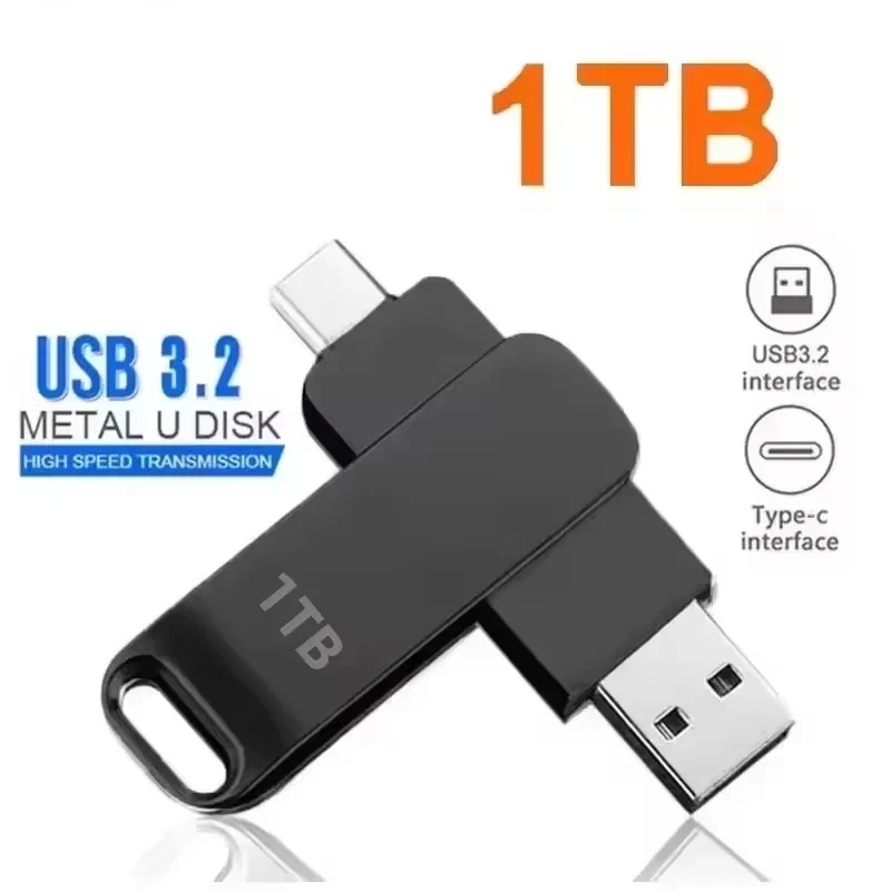 USB3.0 USB Flash Drive 1TB 2TB 16TB OTG Pen Drive High Speed Type-C Flash Disk Real Capacity Metal Pendrive For Phone Computer