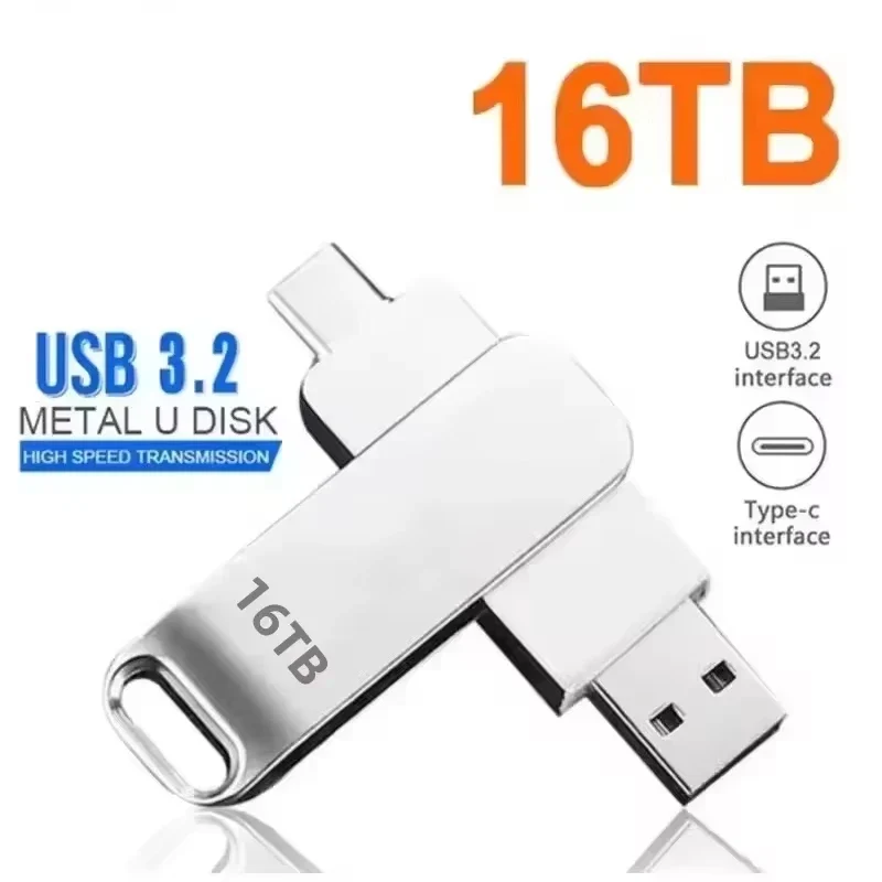 USB3.0 USB Flash Drive 1TB 2TB 16TB OTG Pen Drive High Speed Type-C Flash Disk Real Capacity Metal Pendrive For Phone Computer