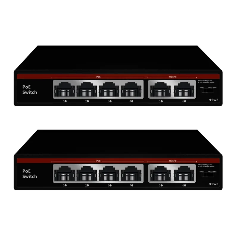 2026 POE Switch 6 Ports 10/100Mbps AI Smart Ethernet Switch with 2 Uplink RJ45 Ports AI Smart Switch for IP Camera/Wireless AP