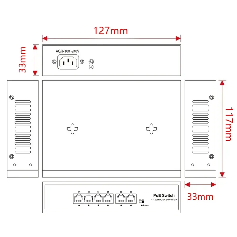 2026 POE Switch 6 Ports 10/100Mbps AI Smart Ethernet Switch with 2 Uplink RJ45 Ports AI Smart Switch for IP Camera/Wireless AP