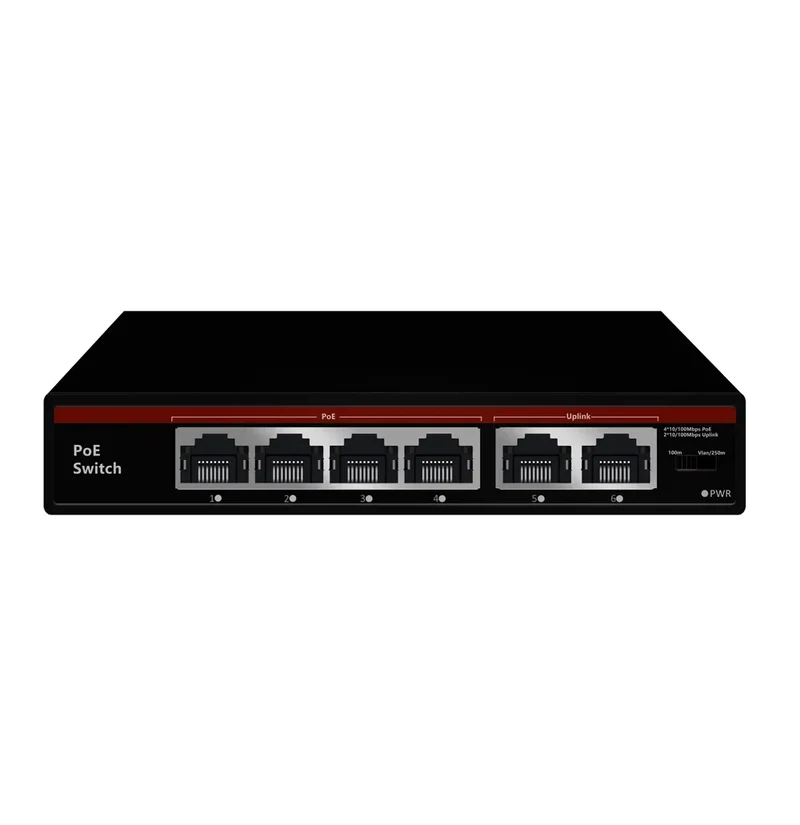 2026 POE Switch 6 Ports 10/100Mbps AI Smart Ethernet Switch with 2 Uplink RJ45 Ports AI Smart Switch for IP Camera/Wireless AP